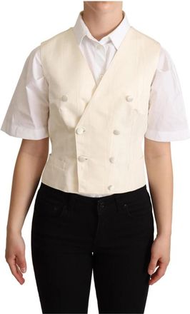 Dolce & Gabbana Mouwloze Gilet Waistcoat - Dames - Gillet - Beige - L - Leer - Kostuums