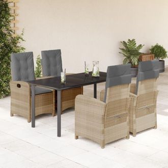 vidaXL Set Comedor De Jard&iacute;n 5 Pzas Con Cojines Rat&aacute;n Sint&eacute;tico Beige Vidaxl
