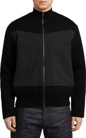 G-Star Mixed Media Organic Cotton Zip-Up Bomber Jacket in Dark Black at Nordstrom, Size X-Large