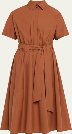 Kiton Cotton Tie-Waist Midi Shirtdress