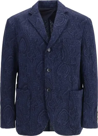 Etro Mens Jacket Arnica Wool-Blend Blue Merino Wool