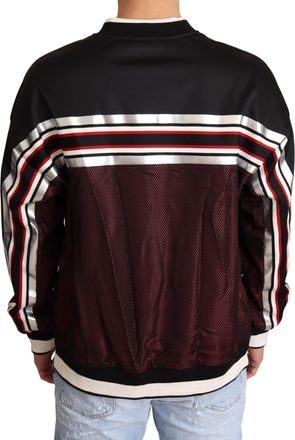 Dolce & Gabbana Black Red Mesh Sport Pullover Crewneck Mens Sweater