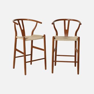 Sweeek Taburete De Bar Vintage De Madera De Haya Y Cuerdas, Set De 2