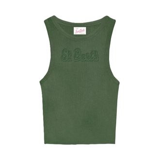 MC2 Saint Barth Sleeveless Tops, female, Green, Size: S Ada Ribbed Tank Top