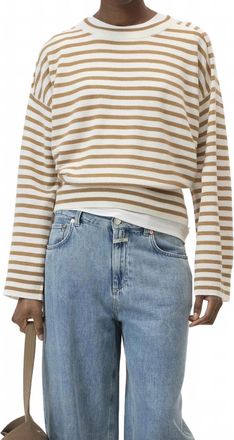Closed Striped Crew Neck Long Sleeve Sweatshirt In Light Chestnut