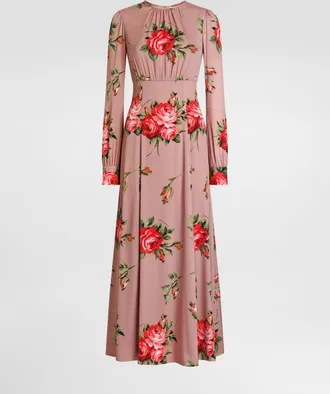 Dolce & Gabbana Rose Bouquet-print Charmeuse Long Dress - Woman Dresses Multicolor 52