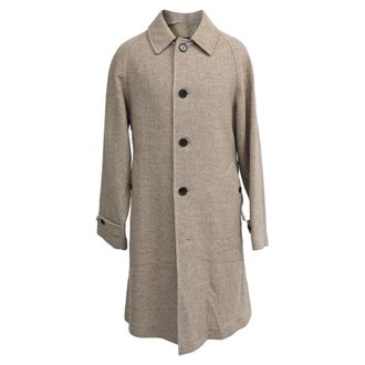 Ralph Lauren Herringbone Belted Single-Belted Coat in Beige Wool
