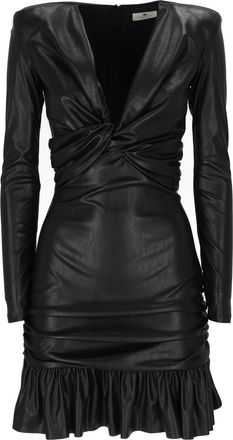 Elisabetta Franchi Faux Leather Mini Dress With Twisted Knot Detail