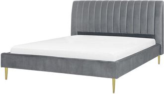 Beliani Beliani - Cama Con Somier De Terciopelo Gris Dorado 180 X 200 Cm Reposacabezas Marville
