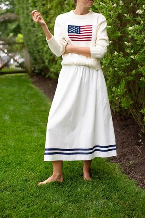 Marea Charlotte Skirt In White With Navy Trim