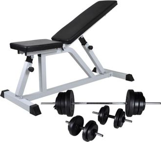 vidaXL Banco De Entrenamiento Con Juego De Barras Y Mancuernas 60,5 Kg Vidaxl