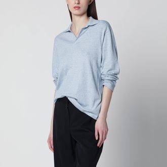 The Row Niosa oversized cotton-linen polo in ice blue