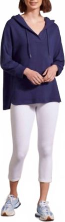 Tribal Quarter Sleeve Hooded Dolman Tunic In Jet Blue