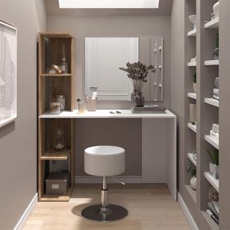 Vicco Tocador Tower, Blanco/sonoma, 122.2 Cm Con Taburete