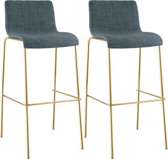 Clp Set De 2 Taburetes De Bar Hover De Tela Con Estructura De Cuatro Patas Dorada Azul