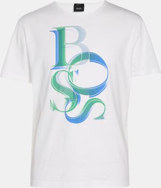 HUGO BOSS Boss By Hugo Boss White Logo Print Jersey Regular Fit T-Shirt