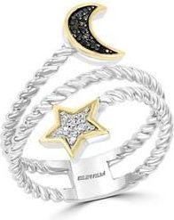 Effy Sterling Silver Moon & Star Bypass Ring - 0.08ct. in Black at Nordstrom Rack, Size 7