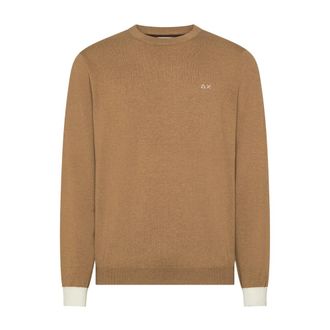 Sun 68 Elbow Contrast L/S - Heren - Truien - Beige - Maat: 2XL Katoen