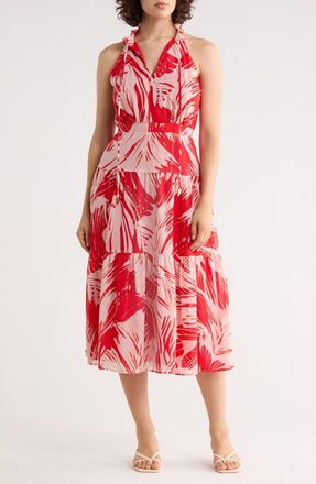 Vince Camuto Sleeveless Tiered Chiffon Midi Dress in Red White at Nordstrom Rack, Size 10