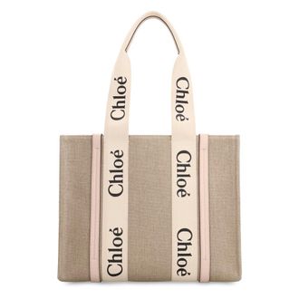 Chlo&eacute; Tote Bags, female, Beige, Size: ONE SIZE Woody Linen Tote Bag