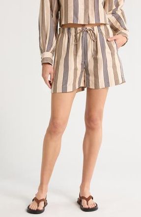 Rag & Bone Logan Drawstring Linen & Silk Beach Shorts in Creamstripe at Nordstrom Rack, Size Large