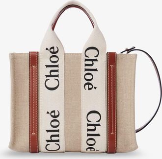 Chloé Tote Bag Woody in tela di lino e pelle - CHLOE - gender_Woman