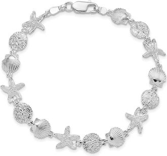 Diamond2Deal Sterling Silver Rhod-plated Polished Sand Dollar,Shell,Starfish Bracelet