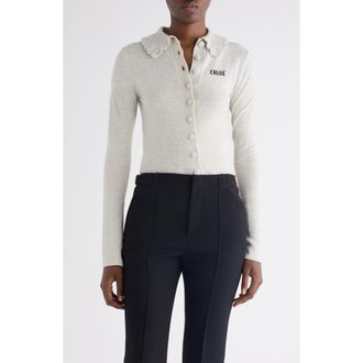 Chlo&eacute; Crochet Collar Wool Cardigan in Sweet Grey at Nordstrom, Size X-Large