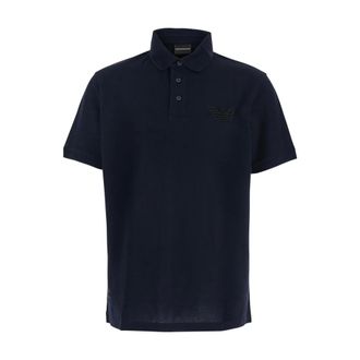 Emporio Armani Tops, Heren, Blauw, L, Katoen, Piqu&eacute; Jersey Polo Shirt met Adelaar Badge