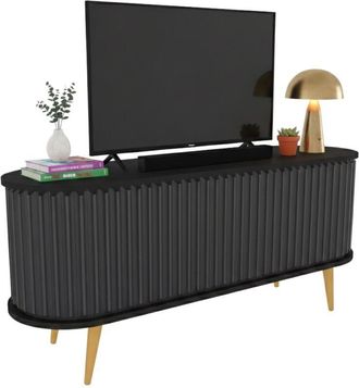 Dmora Dmora - Mobile porta TV Aludra, Credenza da soggiorno, Armadio basso per TV, Base parete attrezzata, 140x43h64 cm, Nero e Antracite, con imballo