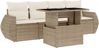 vidaXL Juego De Sof&aacute;s Jard&iacute;n Con Cojines 5 Pzas Rat&aacute;n Sint&eacute;tico Beige Vidaxl