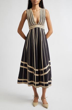 Ulla Johnson Palermo Plunge Neck Midi Dress in Noir at Nordstrom, Size 10