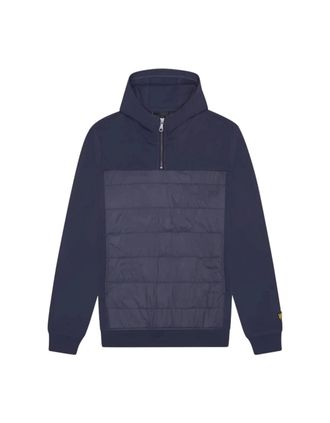 Lyle & Scott Mens Lyle & Scott Hybrid Panelled Interlock Navy Night Hoodie - Size: 38
