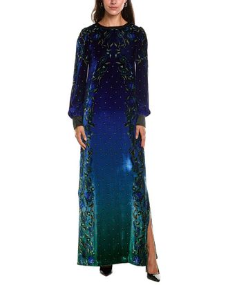 Saloni Saloni Printed Velvet Silk-Blend Maxi Dress