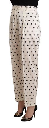 Ermanno Scervino Womens White Polka Dotted High Waist Tapered Pants Viscose Elastane
