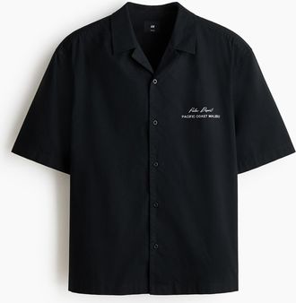 H&M Bedrucktes Freizeithemd in Relaxed Fit - Schwarz/Palm Desert