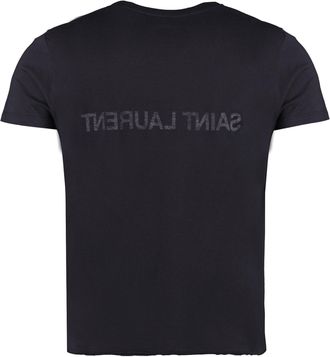 Saint Laurent Mens Logo Cotton T-Shirt Blue T-Shirts And Polos