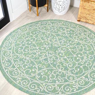 Jonathan Y Designs Charleston Vintage Filigree Textured Weave Indoor/Outdoor Round Area Rug in Green/ivory at Nordstrom, Size 5Ft 0In X 5Ft 0In