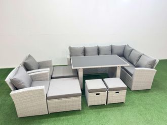 Fimous Outdoor Garden Furniture Sets 12 Seater Wicker Rattan Light Grey