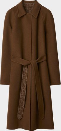 Burberry Wool-Cashmere Belted Long Coat With Monogram Interior