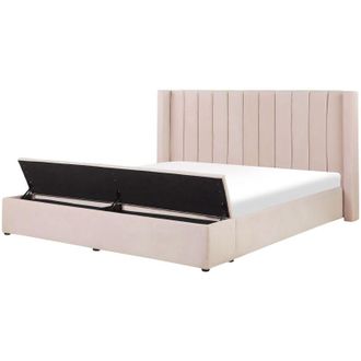 Beliani Letto matrimoniale ad acqua in velluto rosa pastello con pratica cassapanca 180 x 200 cm Noyers