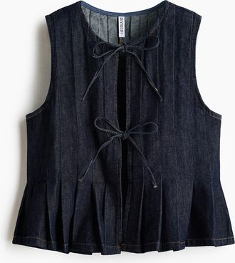 H&M Tie-detail Denim Waistcoat in Dark Denim Blue at Nordstrom, Size Xx-Large