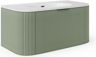 Vente-Unique Mueble de ba&ntilde;o flotante con lavabo empotrado - Verde mate - 100 cm - LOMERI