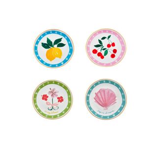 BITOSSI HOME Set of 4 Pcs. - 16.5 cm Saucer - Bow Flower, Cherries, Shell, Lemons