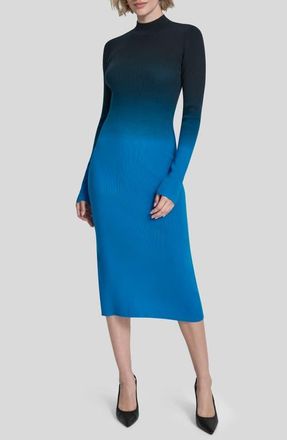 DKNY Dip Dye Long Sleeve Cotton Blend Body-Con Dress in Ocean Blue at Nordstrom, Size X-Large