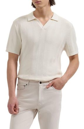 Bugatchi Johnny Collar Basket Stitch Cotton Blend Short Sleeve Sweater in Ivory at Nordstrom, Size Xx-Large