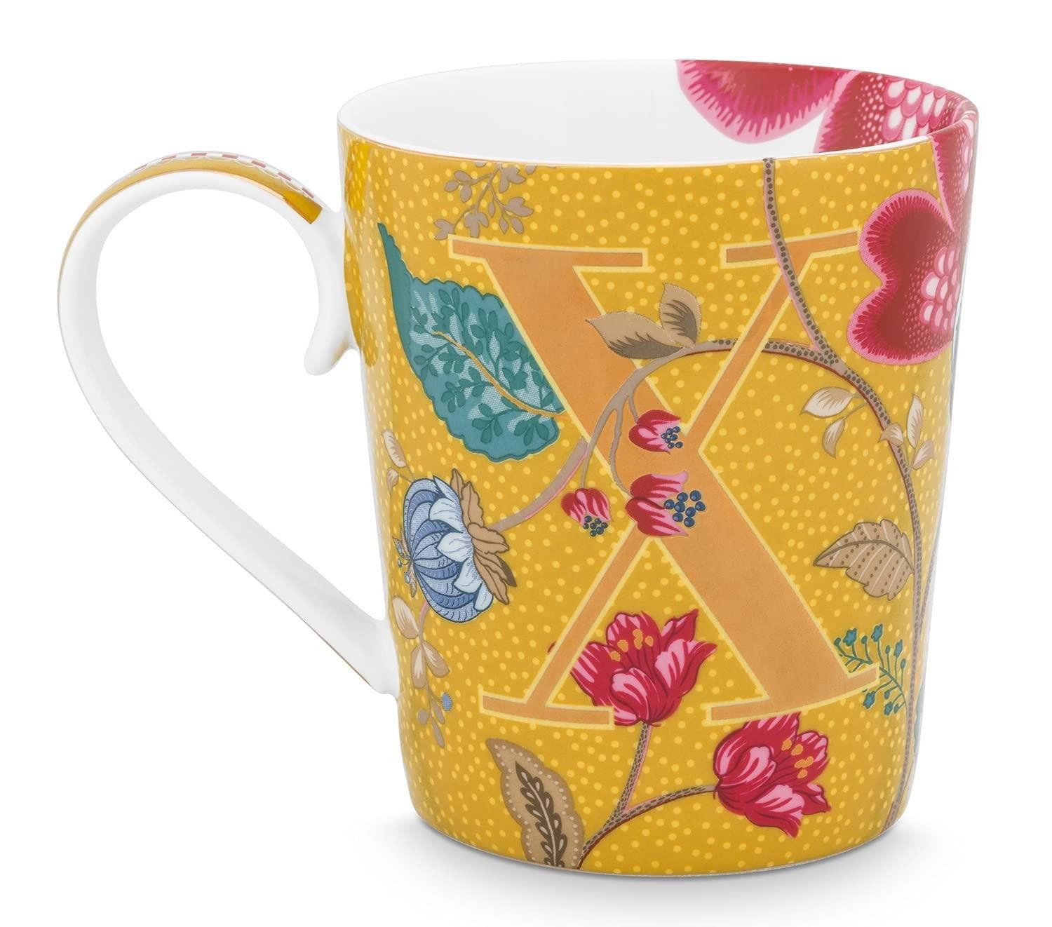 Pip Studio La Majorelle Henkelbecher – 0,35 Liter, Gelb Mit Blumenmotiv & Goldrand