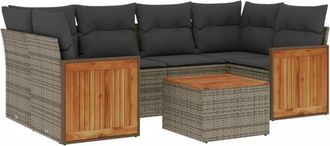 vidaXL Vidaxl - Set De Sof&aacute;s De Jard&iacute;n 7 Piezas Con Cojines Rat&aacute;n Pe Gris