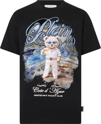 Philipp Plein Tops, Heren, Zwart, 2Xl, Katoen, Round Neck T-Shirt Teddy Yachting