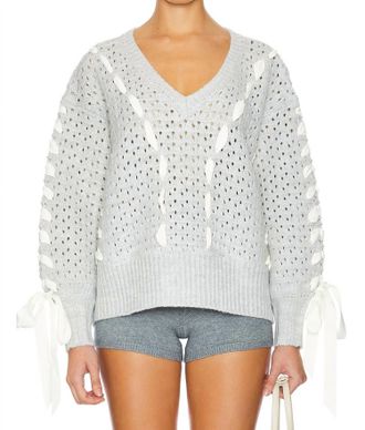 For Love & Lemons Liberty V Neck Sweater In Grey